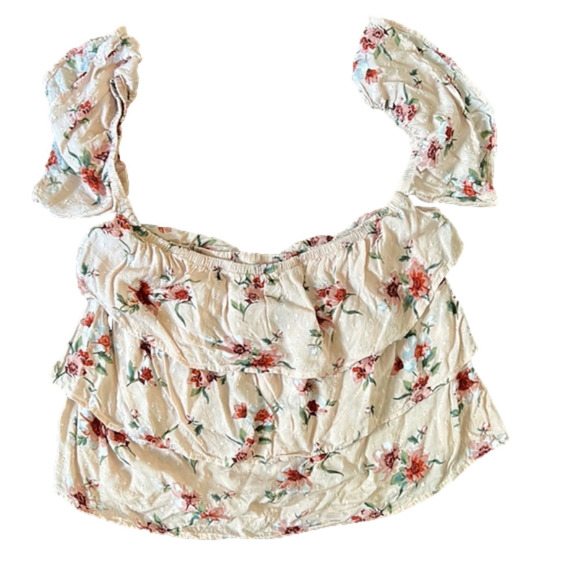 American Eagle Outfitters Pink Floral Tiered Peasant Crop Top Blouse X Small - Picture 1 of 4